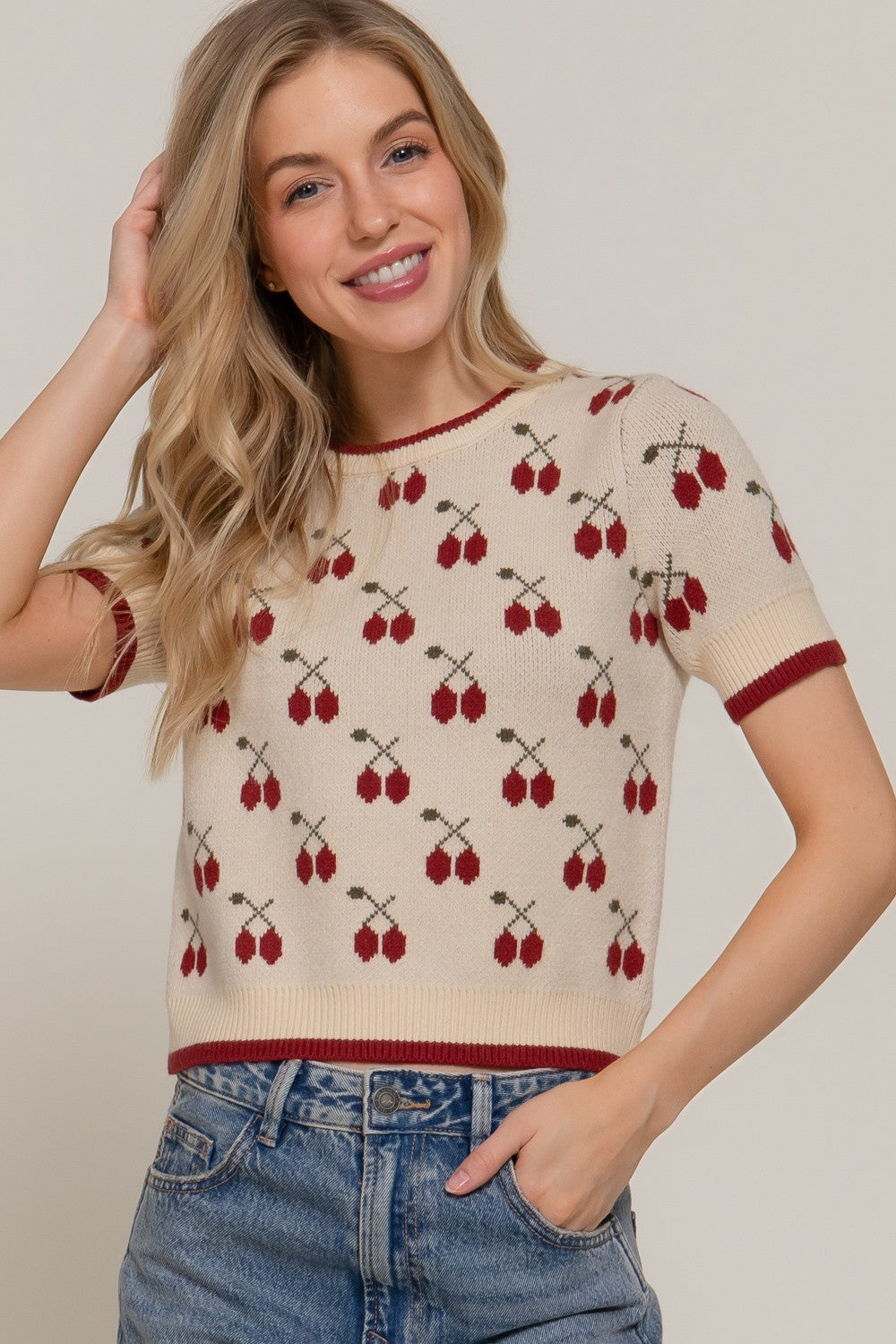 cherries ivory knitted top