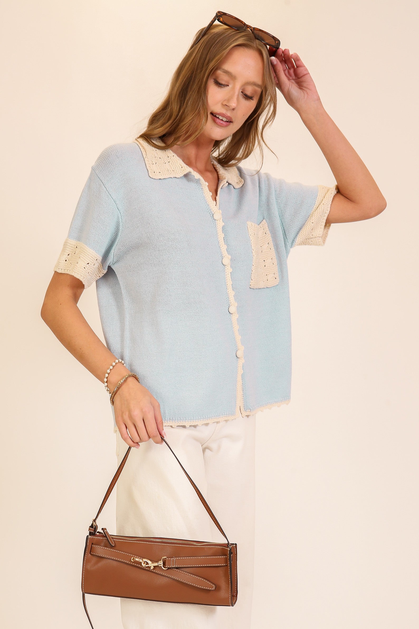 contrast polo knit