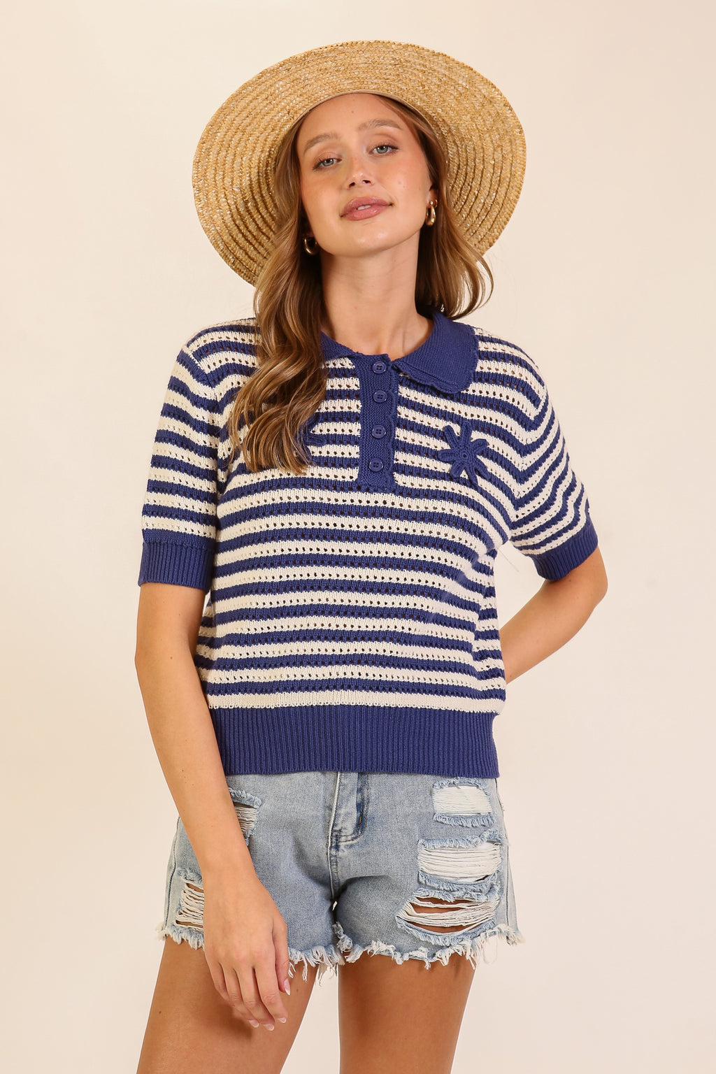 indigo waves knit polo