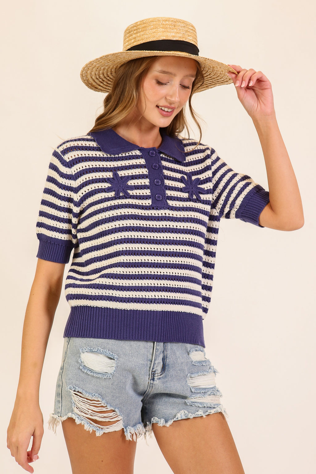indigo waves knit polo