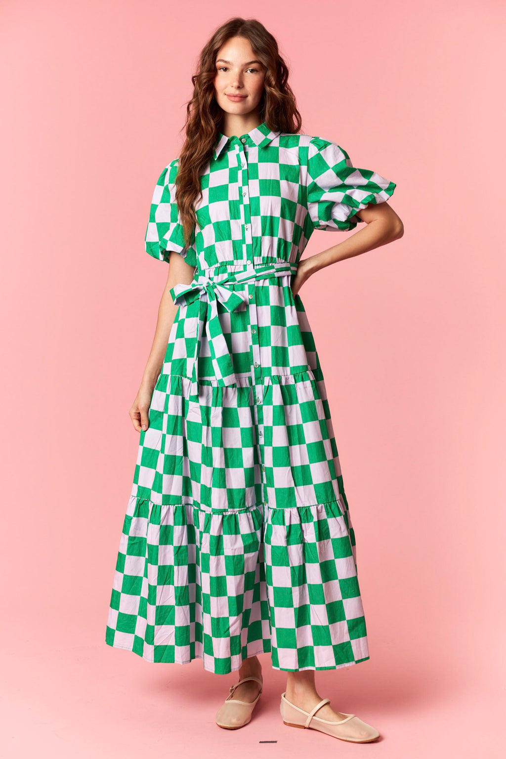 checkers midi dress