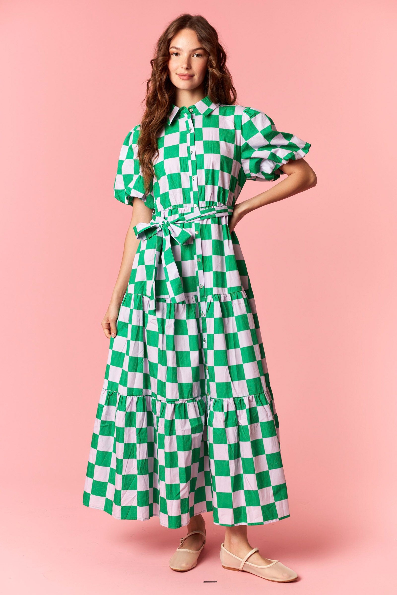 checkers midi dress