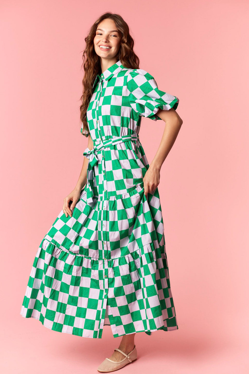 checkers midi dress