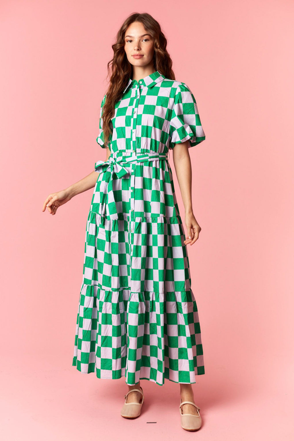 checkers midi dress