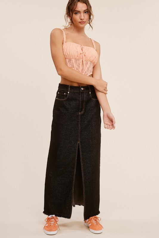 dark denim skirt