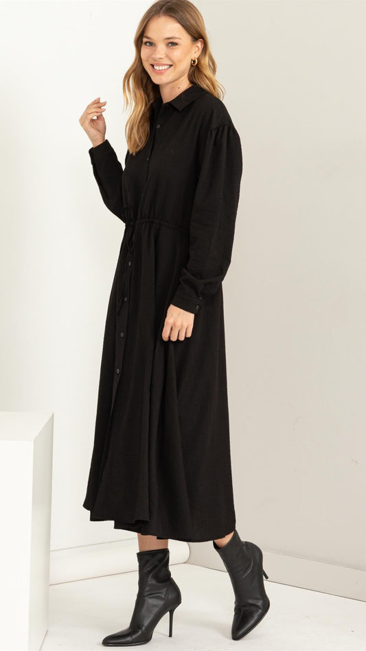 black button down midi dress