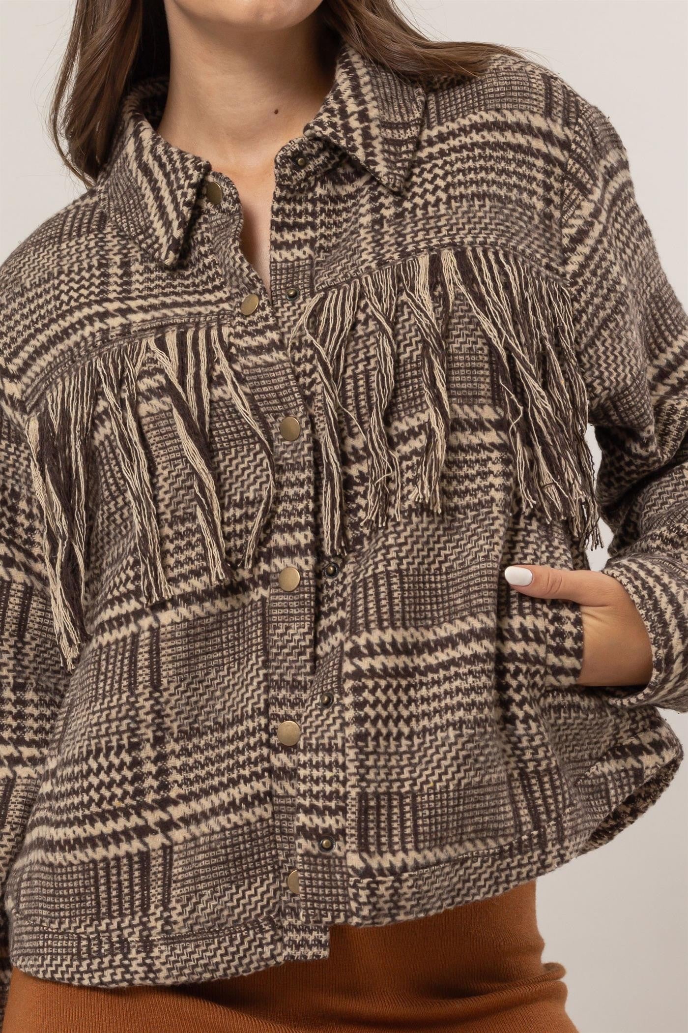 fringed plaid jacket