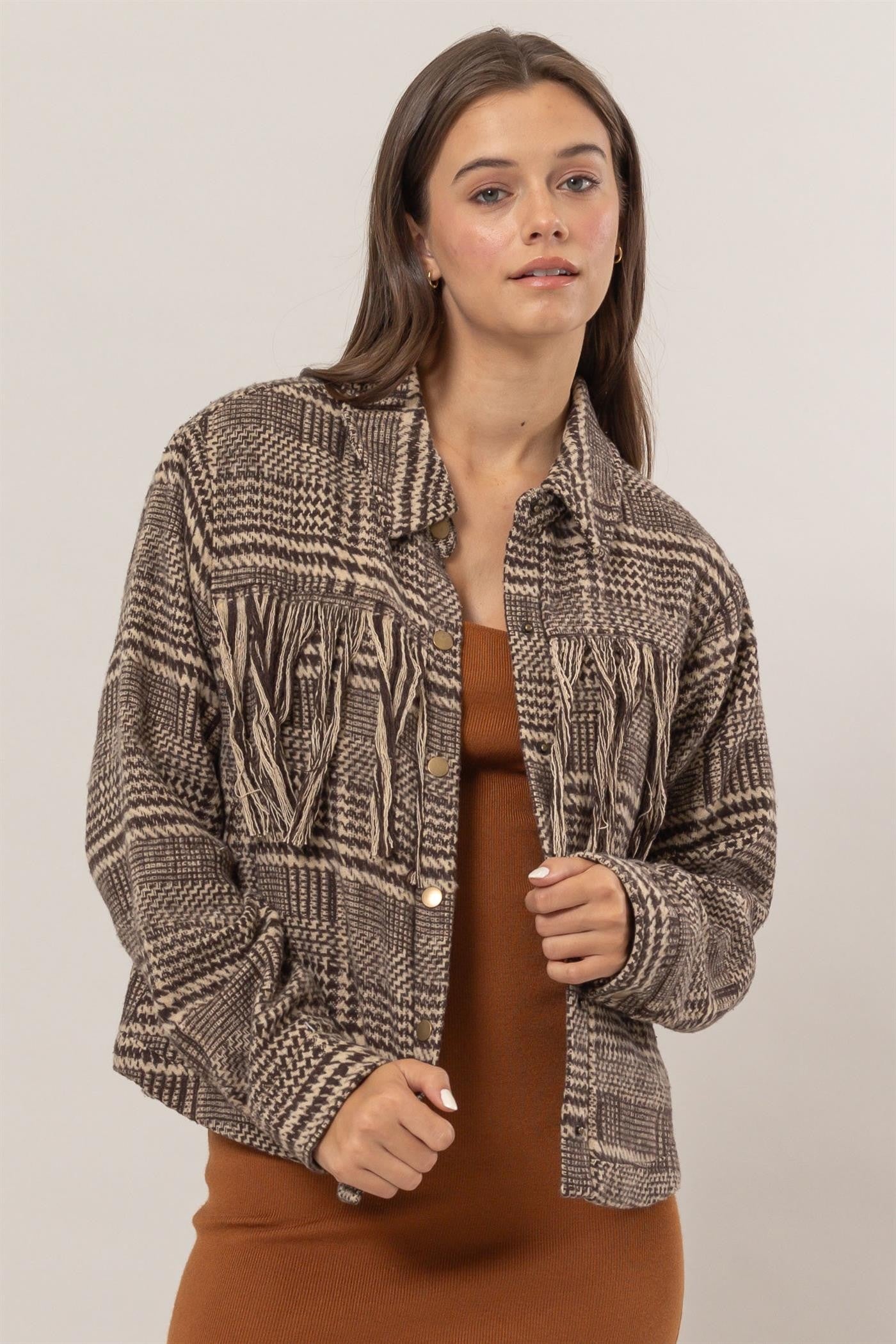 fringed plaid jacket