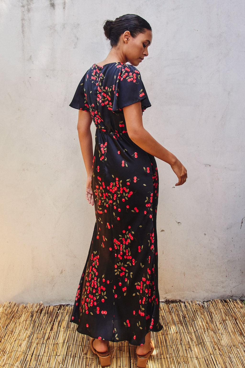cherries silky maxi dress