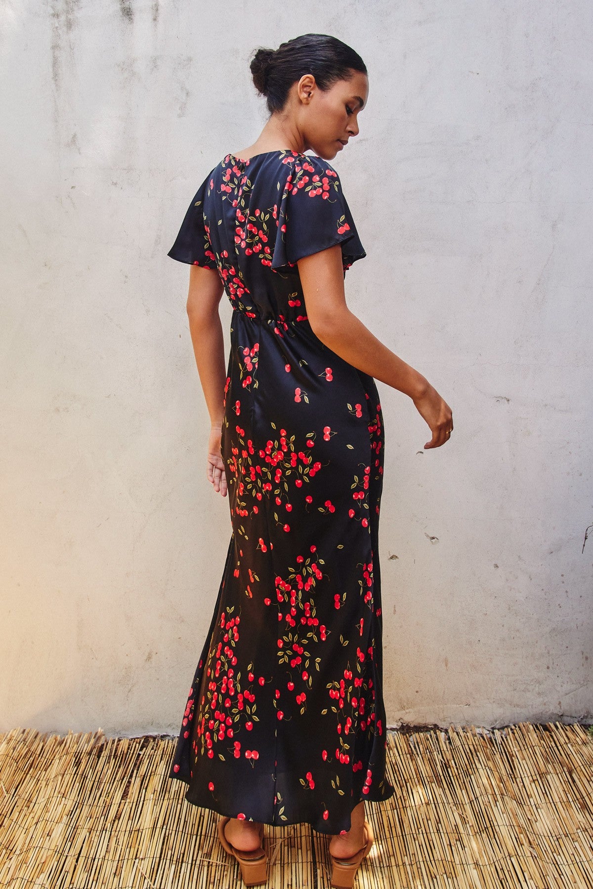 cherries silky maxi dress
