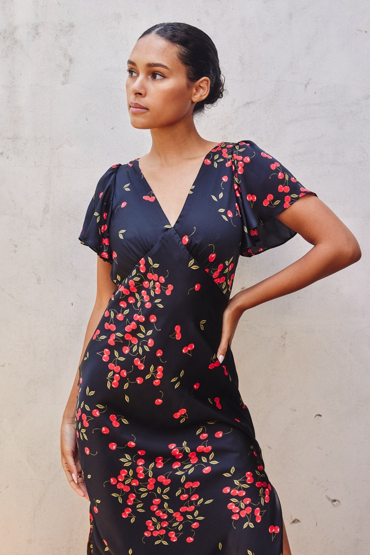 cherries silky maxi dress