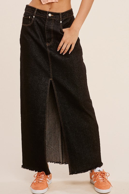 dark denim skirt