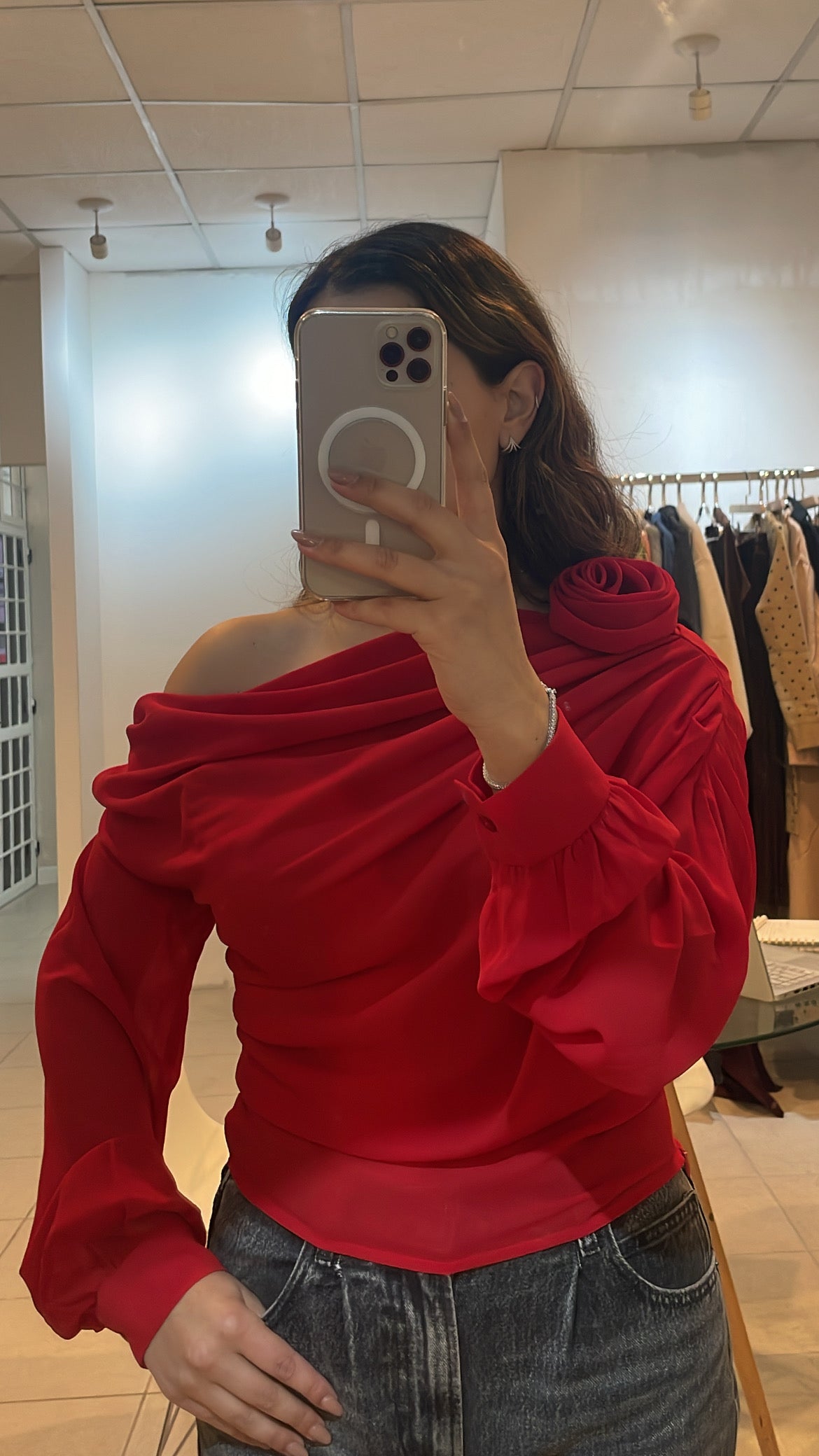 red rosette top