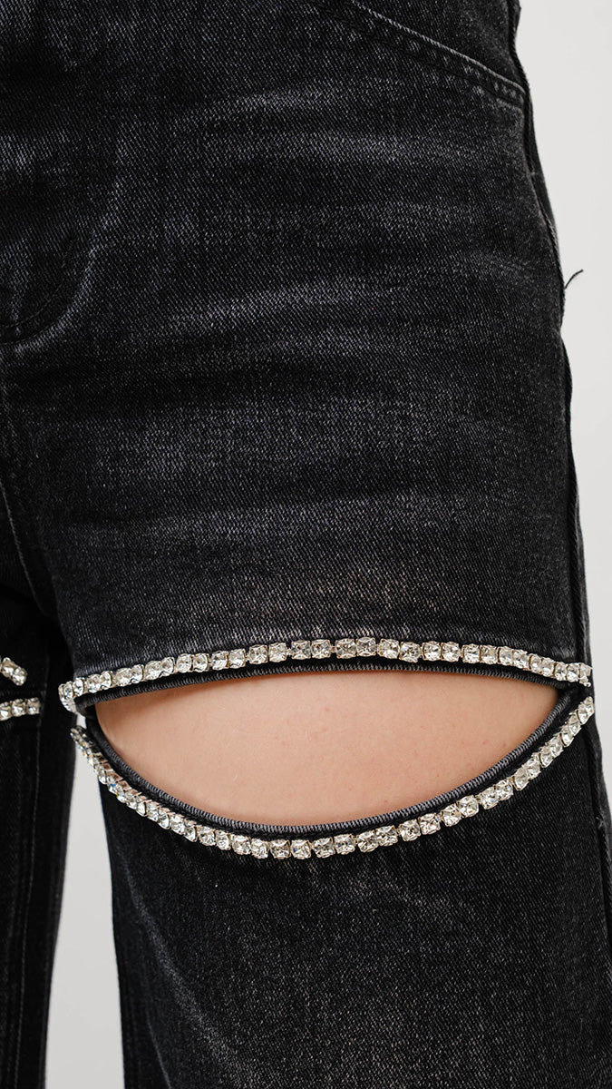 open rhinestone denim