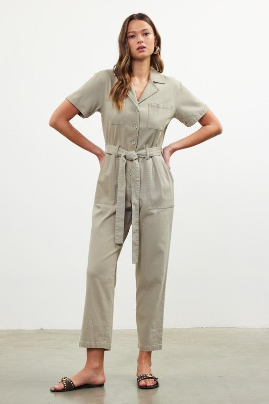 sage denim jumpsuit