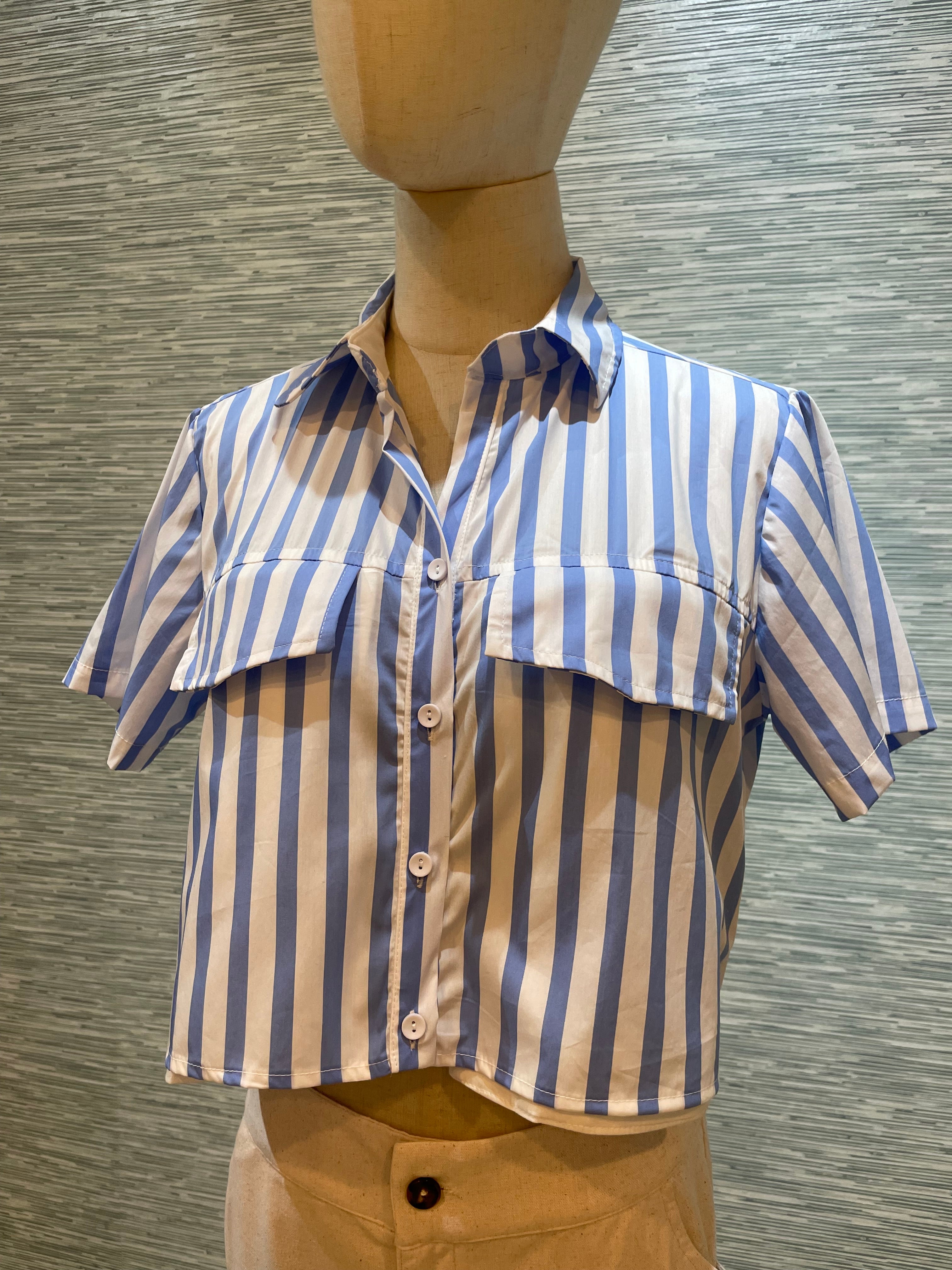 stripped short button down