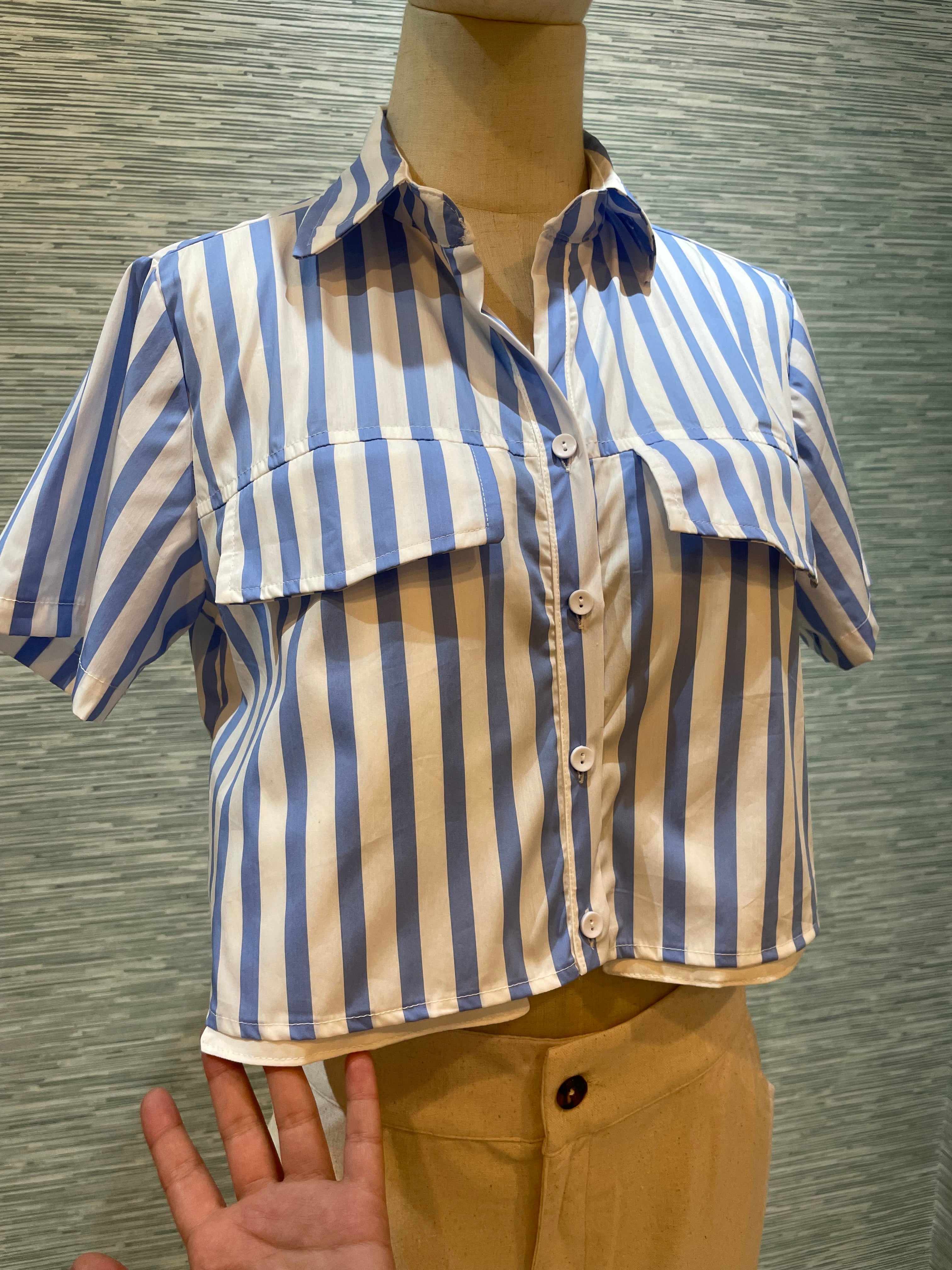stripped short button down