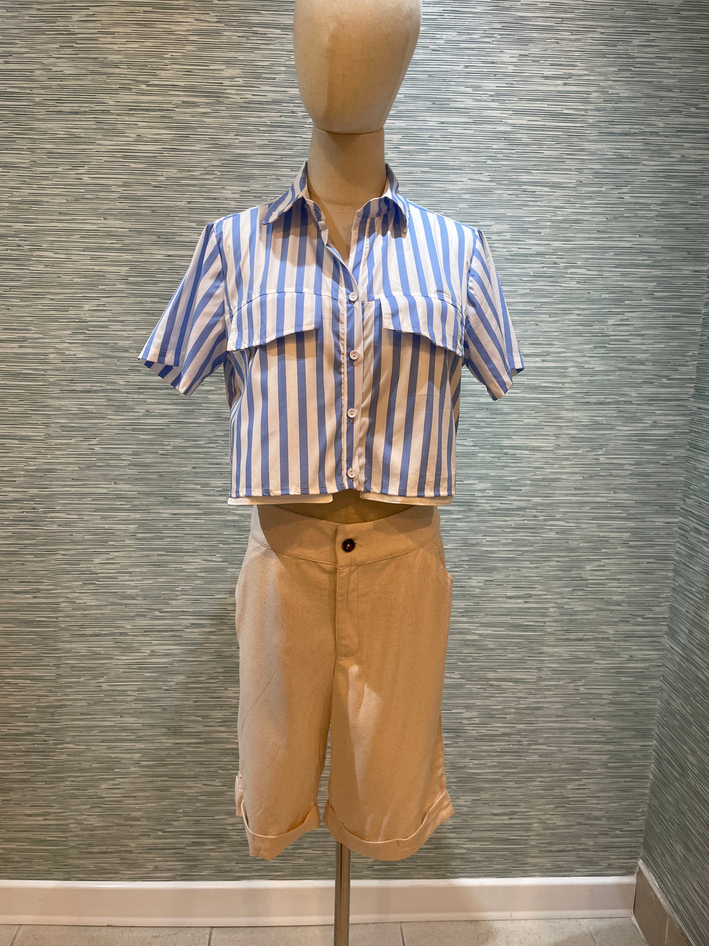 stripped short button down