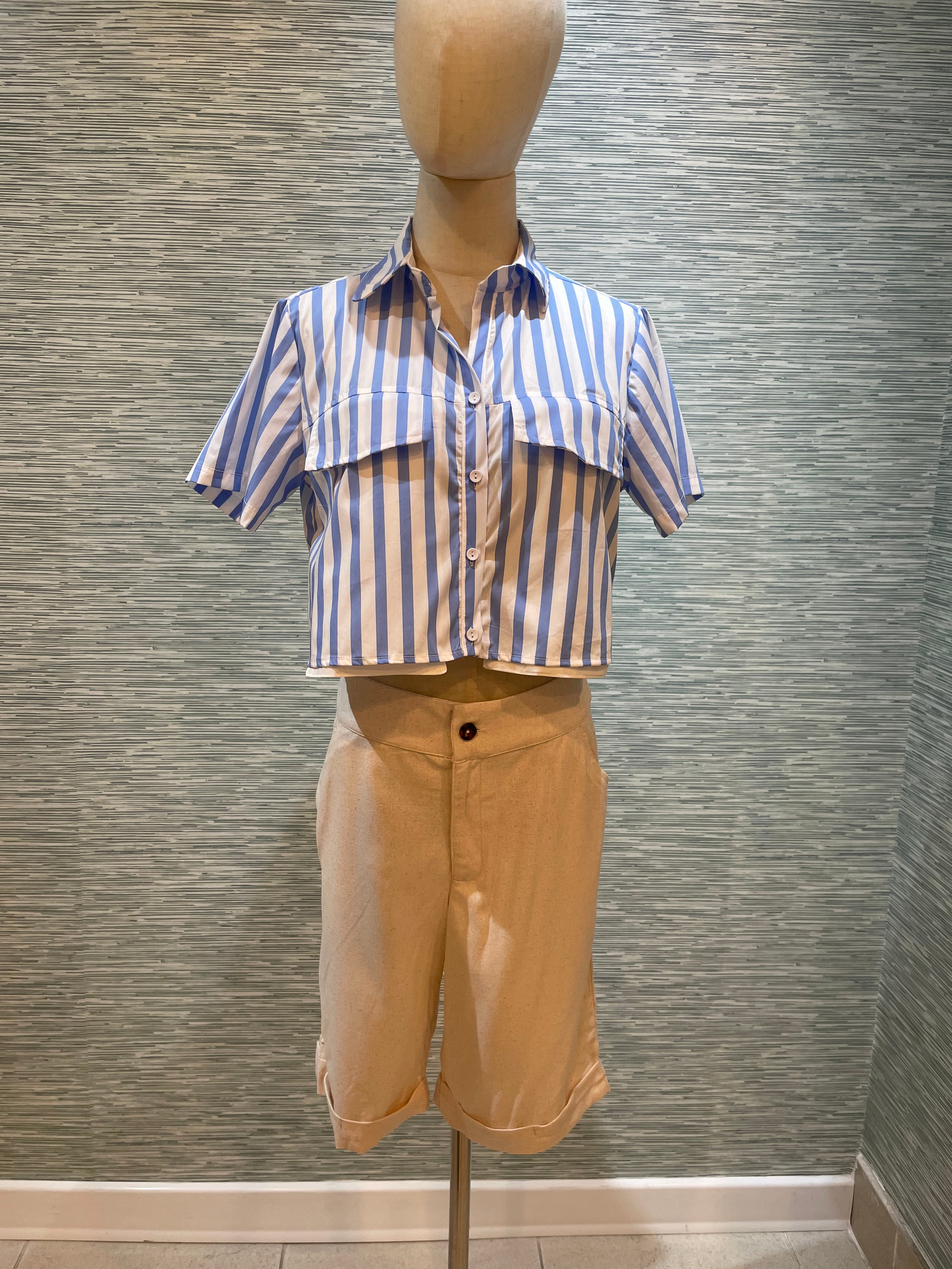 stripped short button down