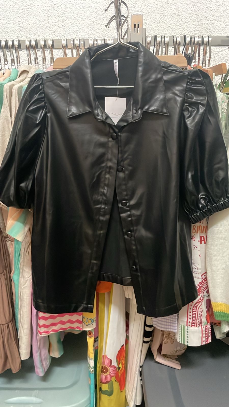 faux leather button down
