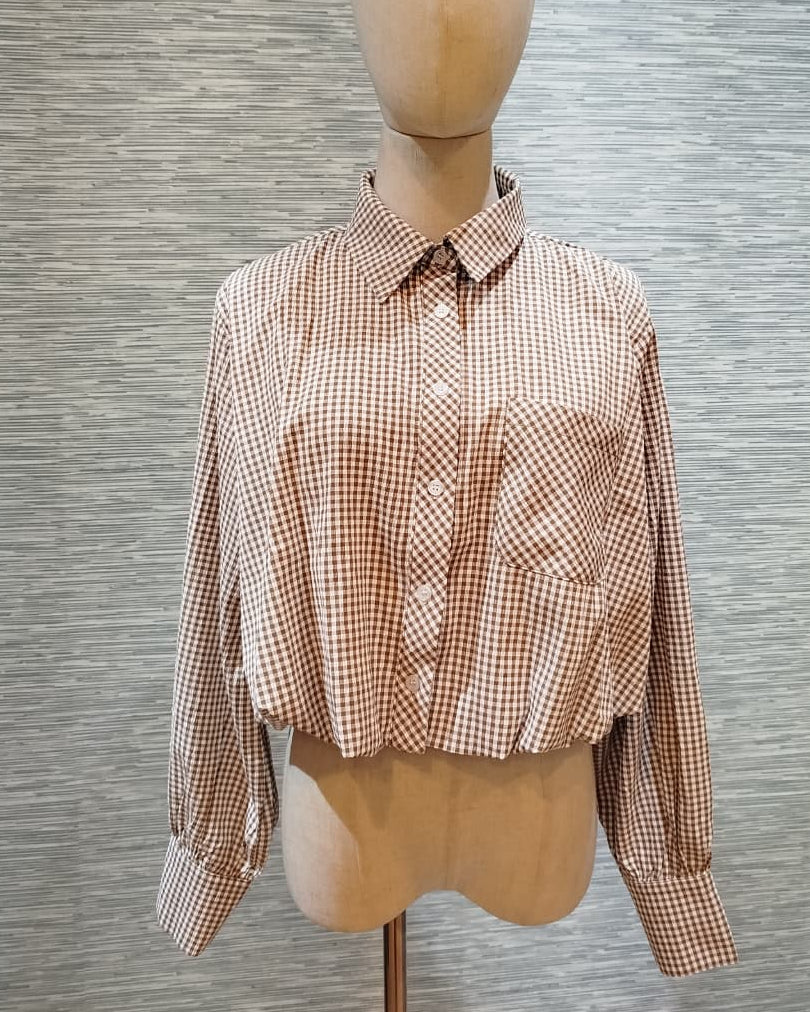 mocca button down plaid top