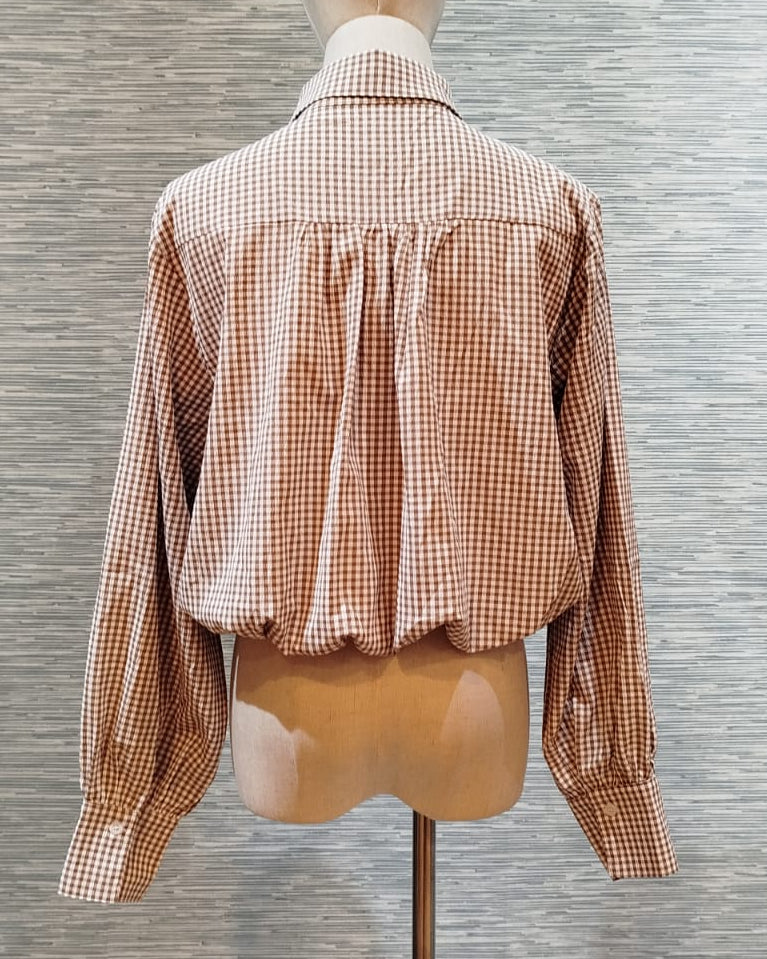 mocca button down plaid top