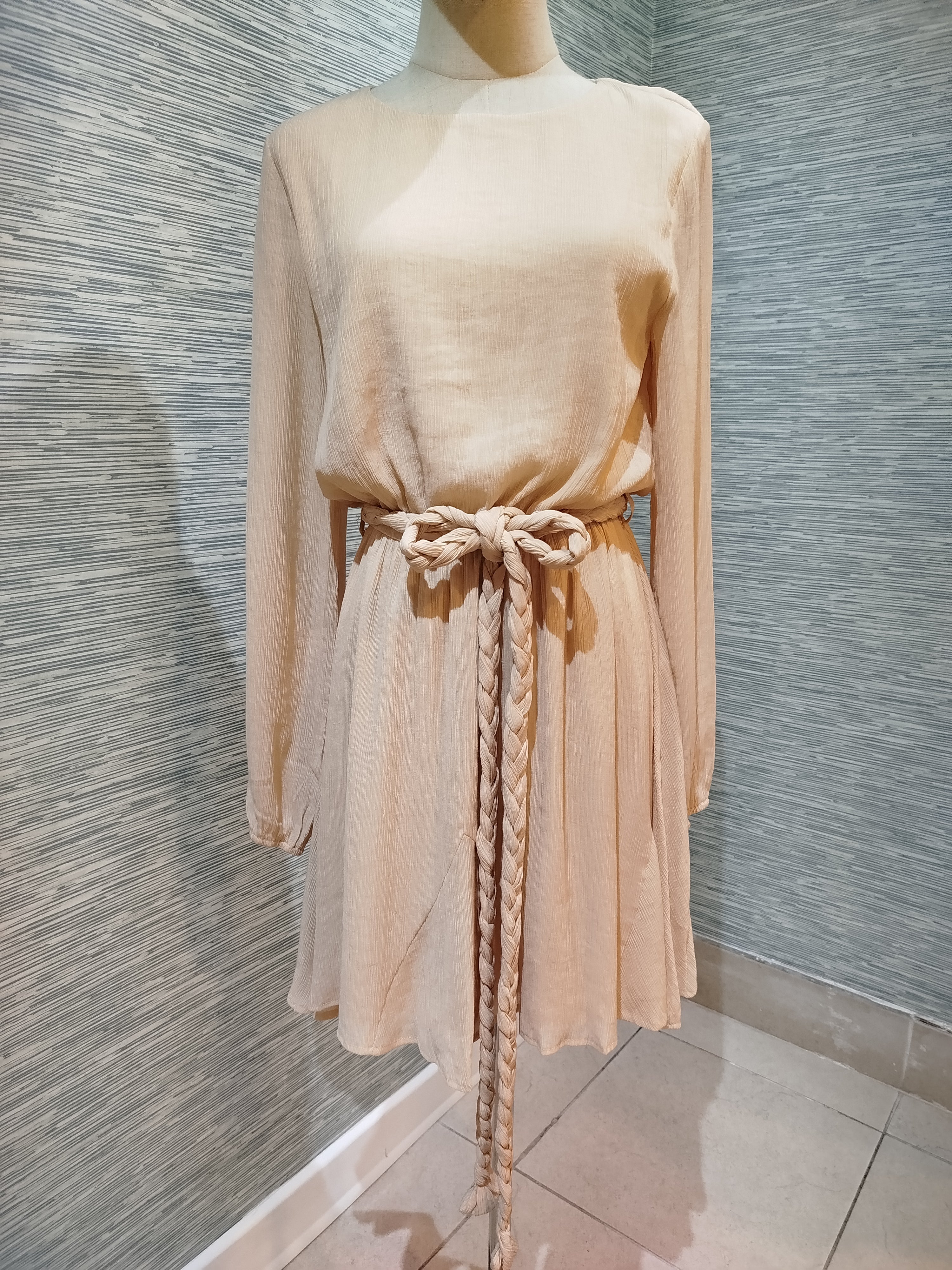 long sleeve cream dress