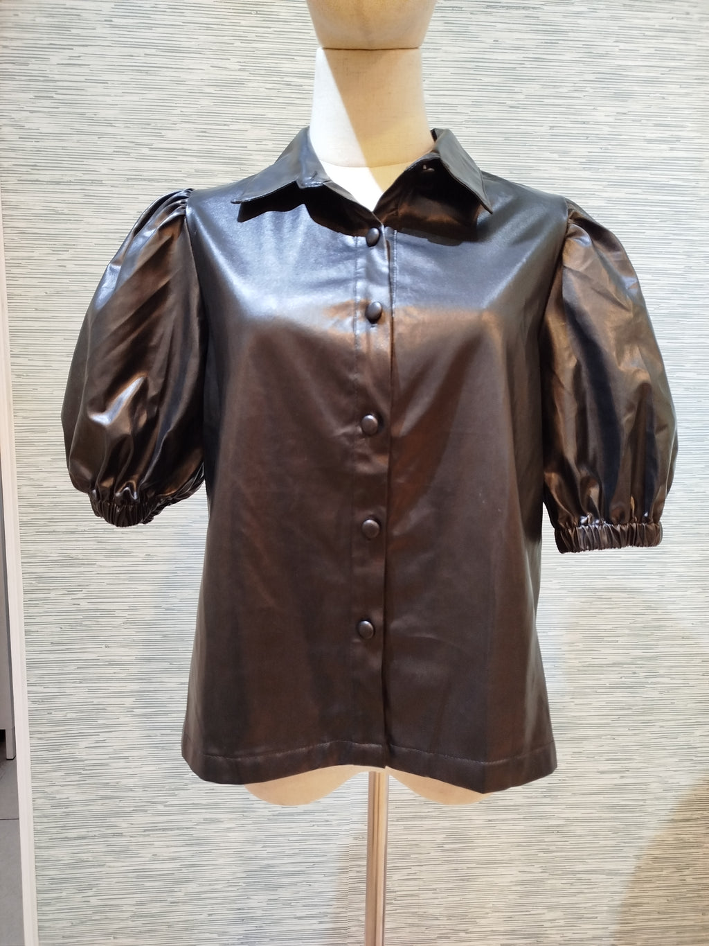 faux leather button down