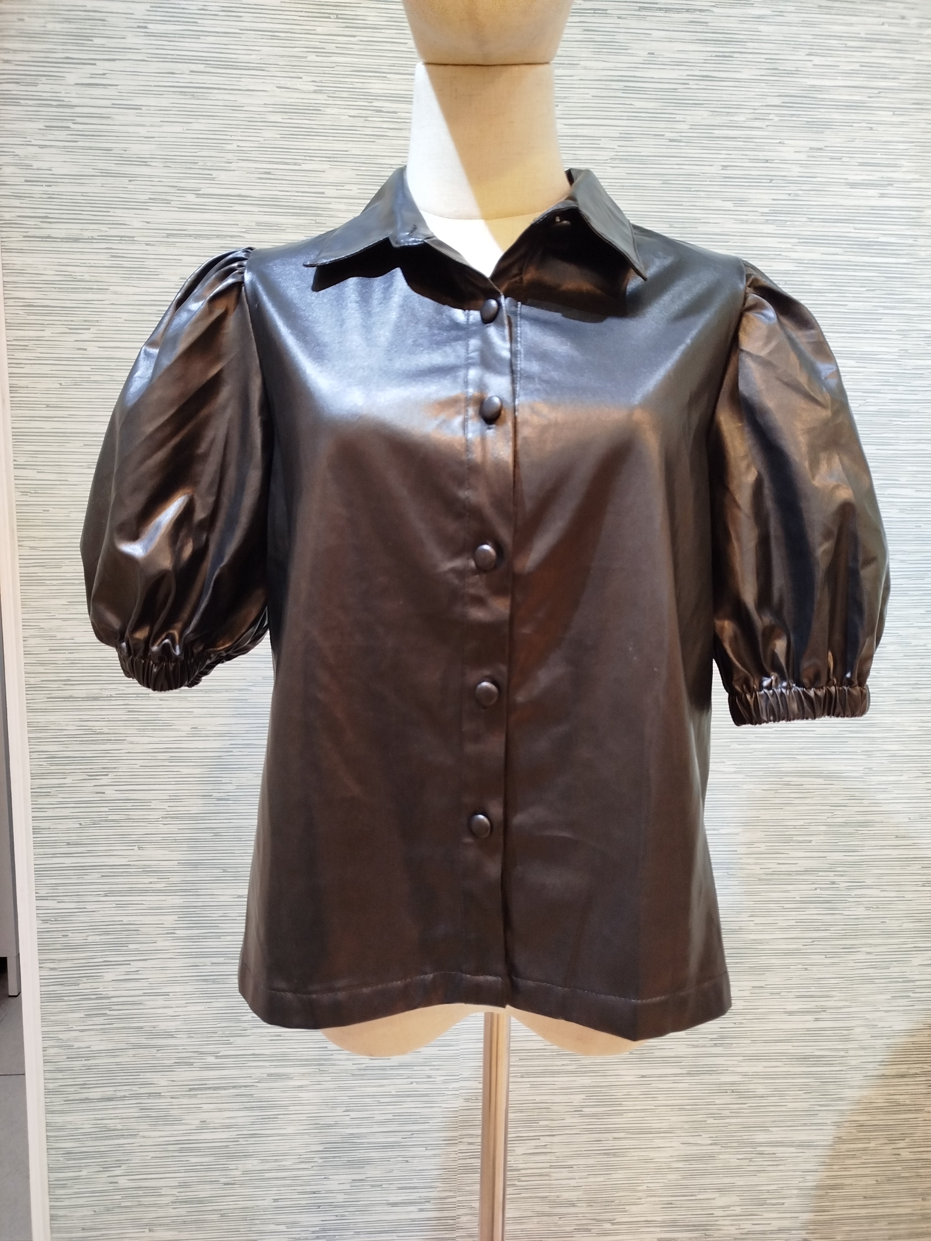 faux leather button down